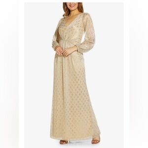 Adrianna Papell Size 8 Gold Long Sleeve Maxi Dress